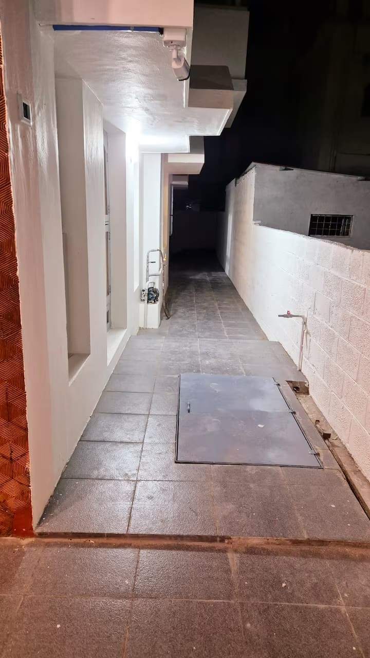 The service passage along the rear of the house
